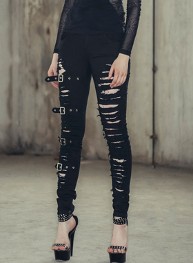 ╋魔叹╋ DEVIL FASHION 破洞MAD哥特KERA朋克PUNK包腿长裤 PT009