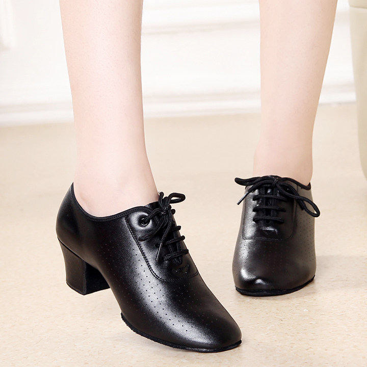 牛皮拉丁舞鞋女士成人真皮中跟交谊舞蹈鞋国标舞广场舞摩登教师鞋
