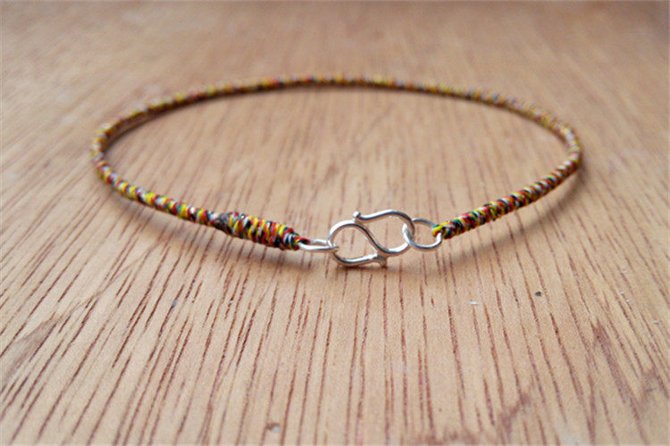 超细藏式九乘金刚结五色佛线开运手绳 925纯银S扣 极细手工精编