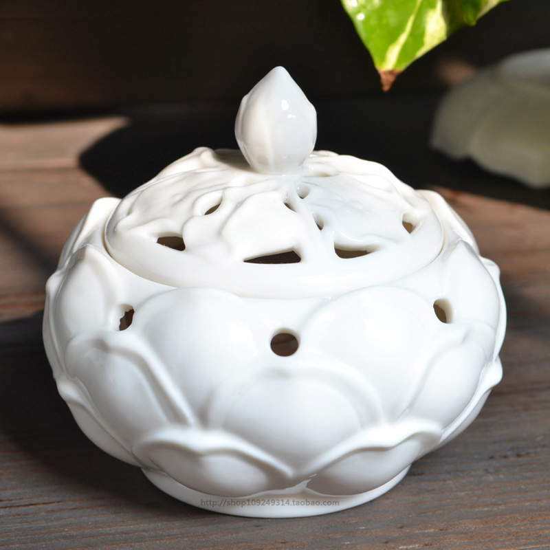 白瓷青瓷香薰炉家用室内熏香炉陶瓷荷花莲花盘香炉点香器香插香座