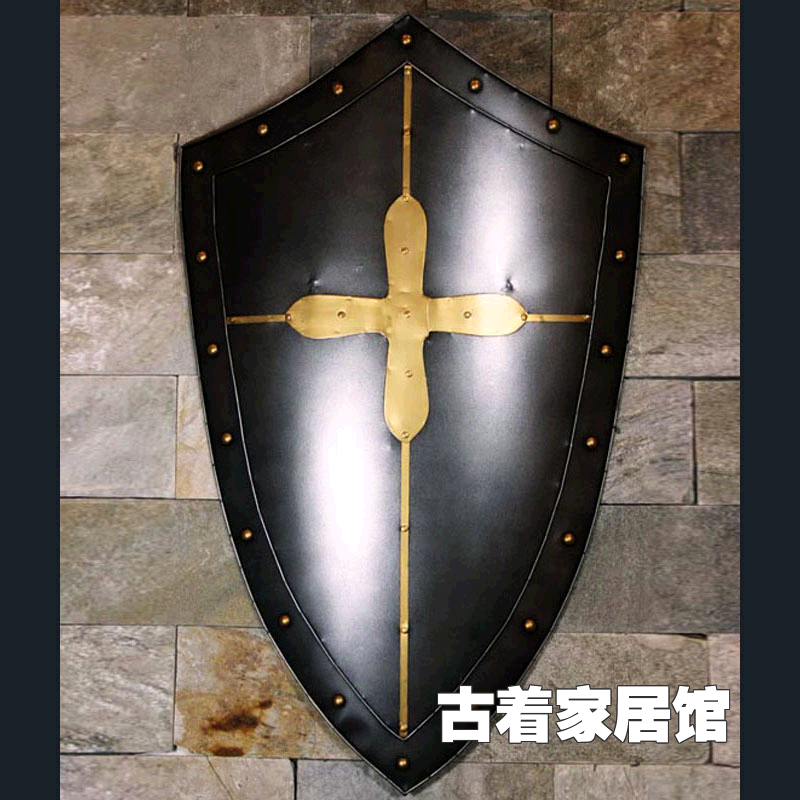 欧洲中世纪十字军盾牌/复古仿真铁制/欧式盔甲影视道具挂饰