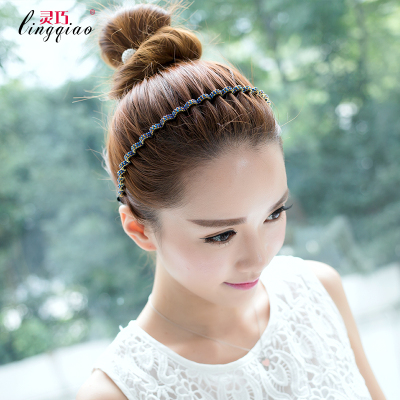 韩版镶钻窄边细发箍发卡时尚简约波浪纹发饰发带头饰发夹淑女头箍