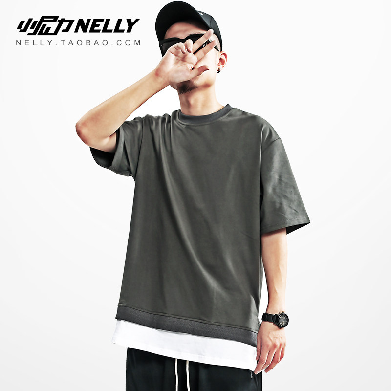 the republic of korea men and women men's wear Mid length version Easy t-shirt OVERSIZE Splicing false twoin the Men's clothing, T-shirt  category - from Buy2taobao.com to provide professional Taobao agent buy service