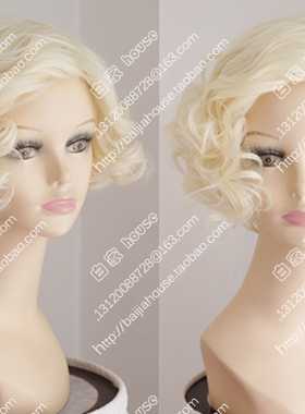 欧美性感女性假发 淡金色短卷发 梨花 蛋卷头 梦露 金发女郎 芭比