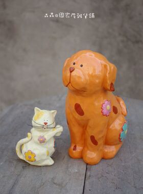 树脂卡通可爱小猫狗仿真装饰摆件