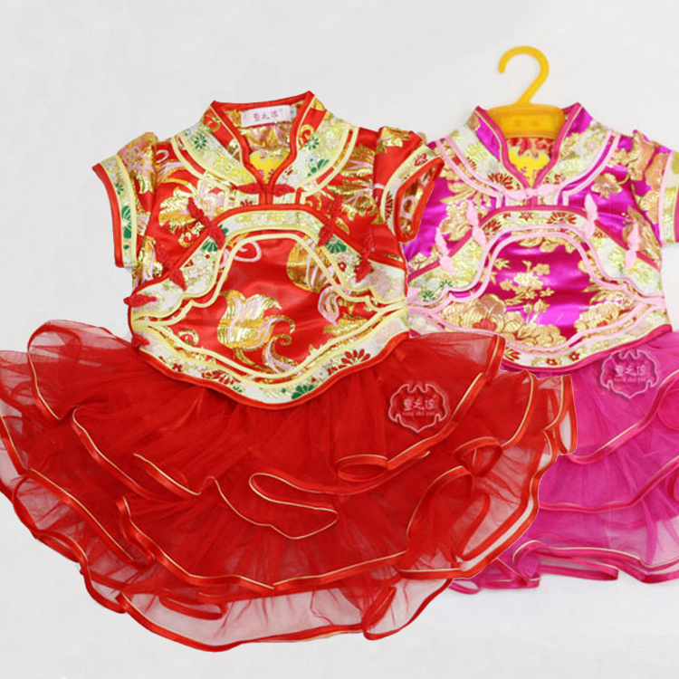 唐装纱裙女童新年短袖礼服