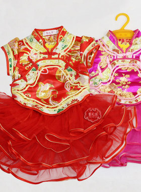 唐装纱裙女童新年短袖礼服