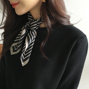 2018年新款丝巾女韩国进口经典百搭条纹大方巾仿真丝ins丝巾发带