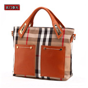 2015 new fashion leather women bag canvas shoulder diagonal Plaid bags for bag ladies bag handbag