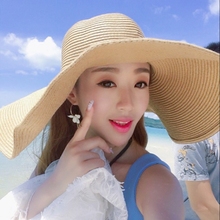 海边大檐帽遮阳帽防嗮太阳帽黑色大沿草帽沙滩帽子女士夏季可折叠