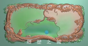 精雕图 浮雕图 灰度图 电脑雕刻图 JDP文件 凤凰葡萄茶盘