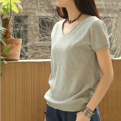 0女斯琴风格宽松短袖文艺针织衫