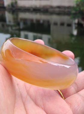 巴西天然原色无烧黄色玛瑙手镯加宽加厚复古原矿玉镯女闺蜜礼112