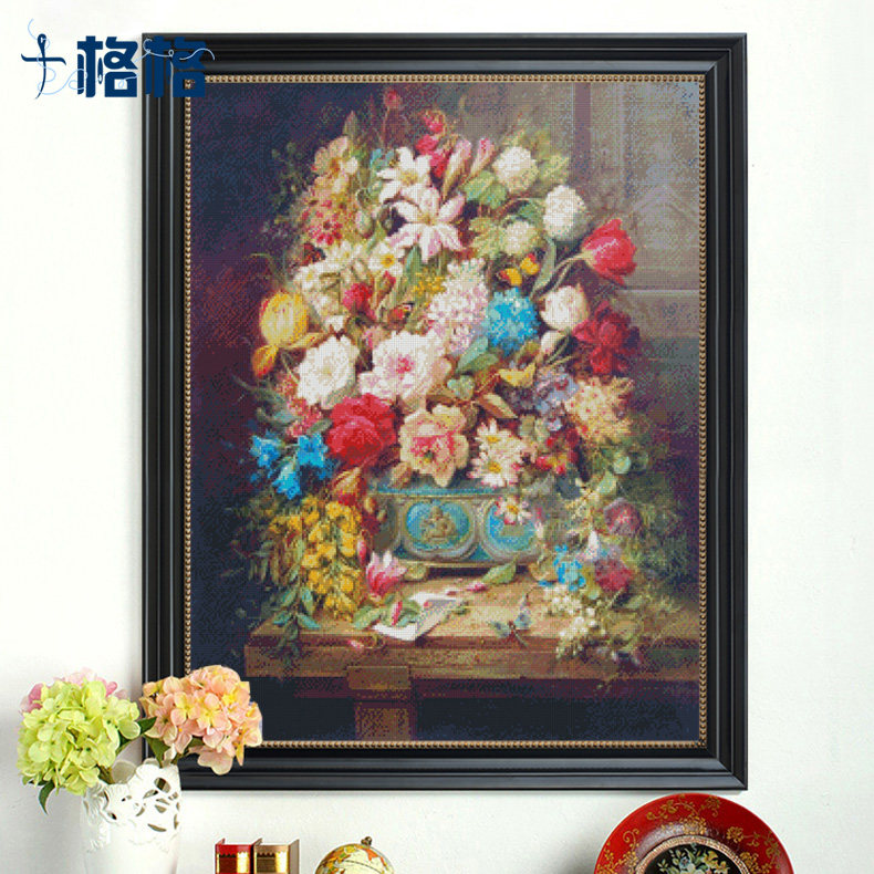 dmc十字绣套件 经典花卉新品 客厅中幅挂画 威廉姆斯花 玫瑰花篮