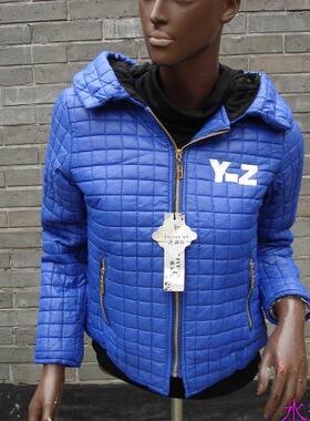 秋冬保暖显瘦压线田字格休闲防寒服蓝色短外套带帽棉服清仓特价