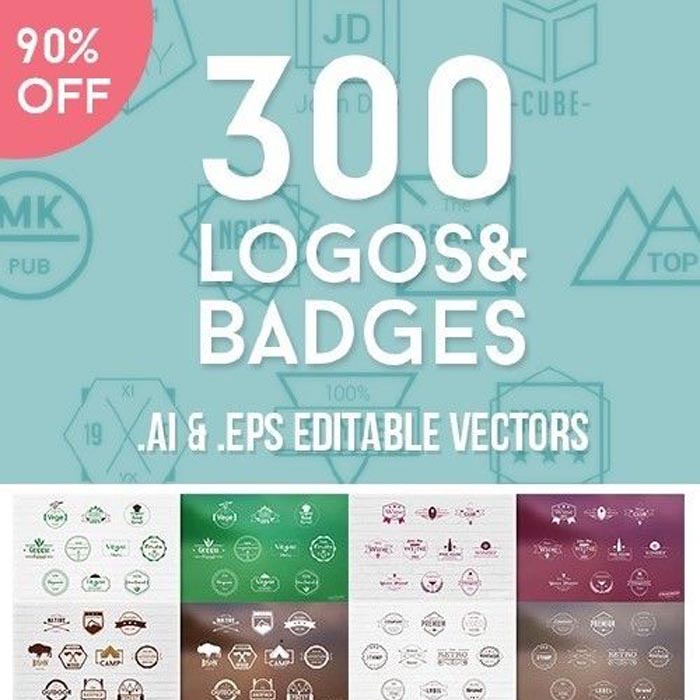 [404]300个欧美LOGO英文标签边框图案 AI矢量设计素材含PSD