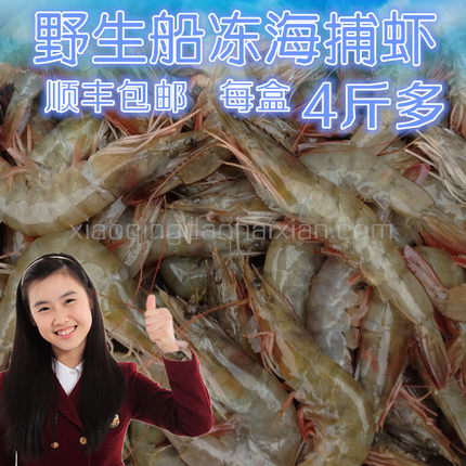 新鲜活虾船上速冻海捕大对虾海虾青虾深海大虾4斤包邮顺丰