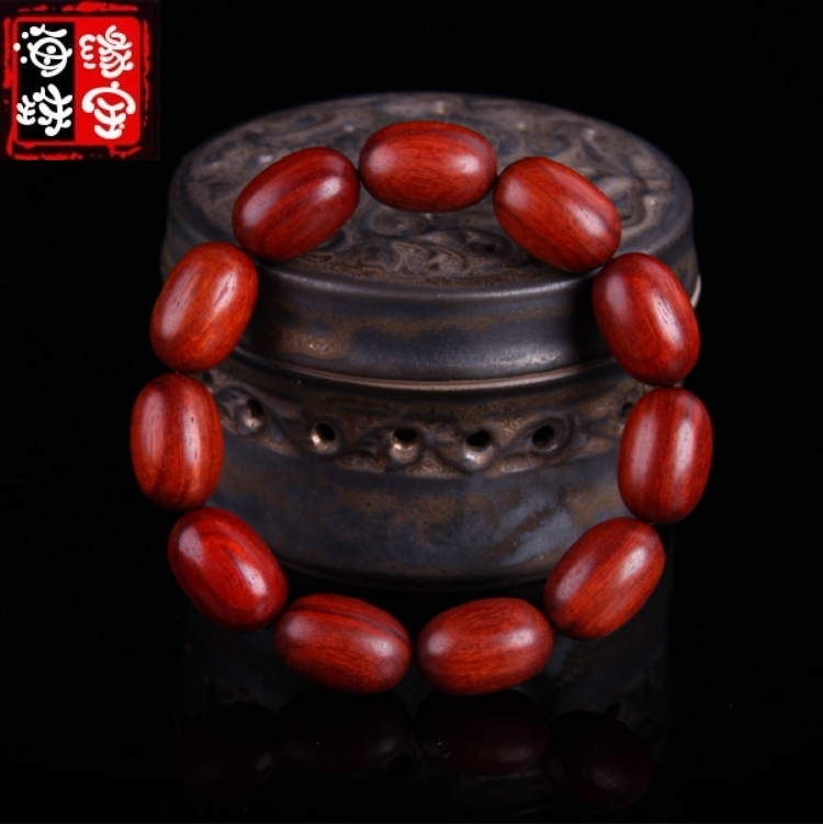 印度小叶紫檀佛珠手串橄榄型转运珠高密度老料鸡血红血檀手串手链