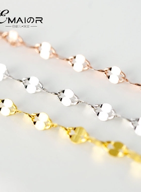 正品s925纯银玫瑰金18K亮片项链