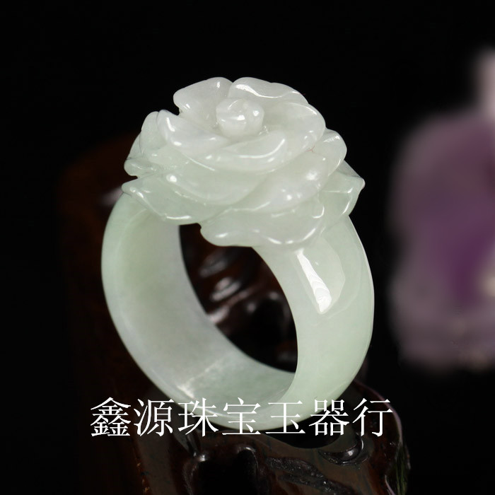 天然翡翠货女款玫瑰花手饰品戒指