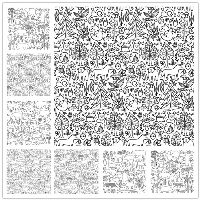 A2870矢量卡通非洲动植物简笔画四方连续图案 AI设计素材