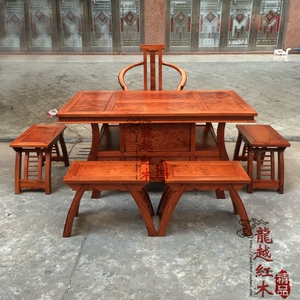 龙越红木 缅甸花梨木新款中式功夫茶桌 大果紫檀红木现货