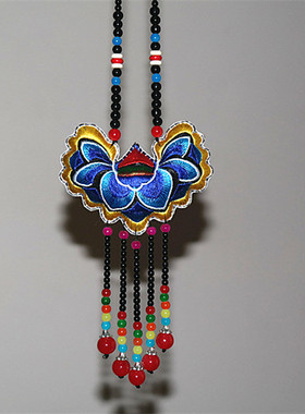 原创手工民族风绣片复古流苏项链