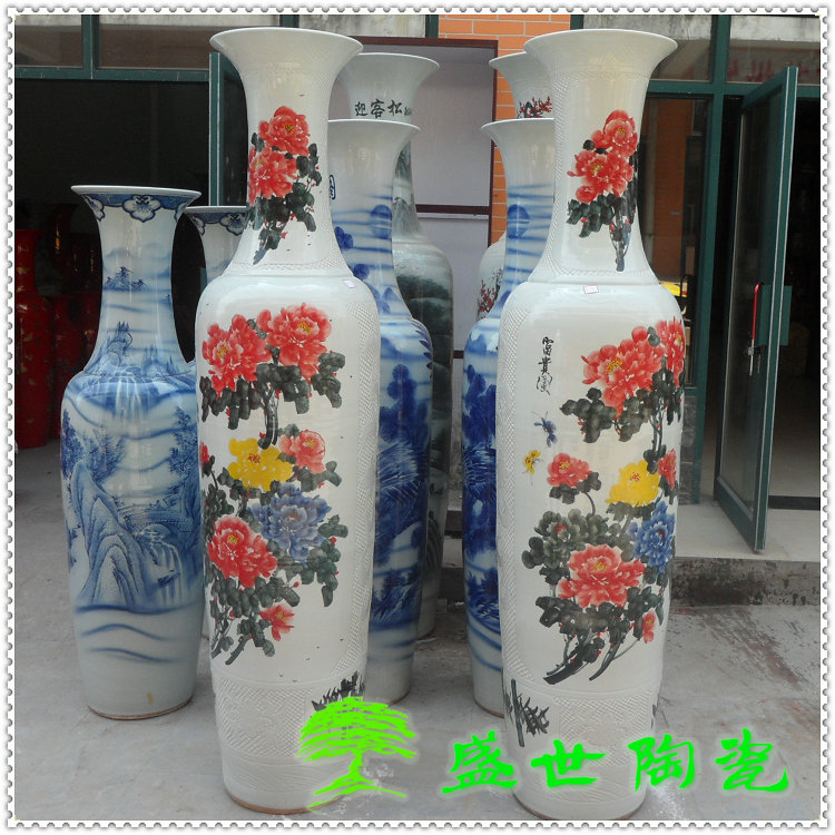 优惠景德镇陶瓷器落地大花瓶 特大花瓶 手绘牡丹富贵吉祥 1.6-2.