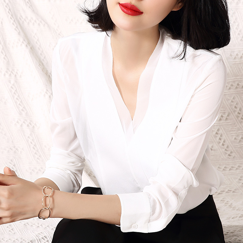 AIMITAG2018春季新款V领真丝衬衫桑蚕丝上衣长袖白色衬衣修身显瘦|ruв категории Женская одежда, рубашка - от Buy2taobao.com для оказания профессиональной услуги покупки агента Taobao