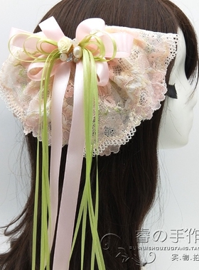 日韩风汉服粉绿色短发蕾丝蝴蝶结