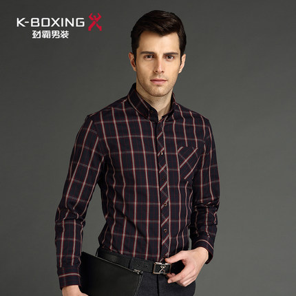 劲霸格子长袖衬衫 春秋新品 男士商务休闲保暖衬衫修身衬衣男