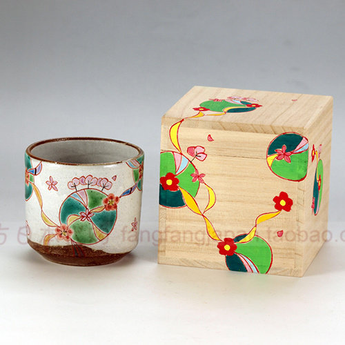 日本直送 九谷烧陶瓷器 纯手工绘常春風 茶杯水杯酒杯具 銀舟窯