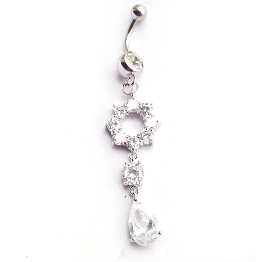 肚脐环/肚脐饰品/肚脐钉/脐钉/脐环花形白色长坠粗针细针