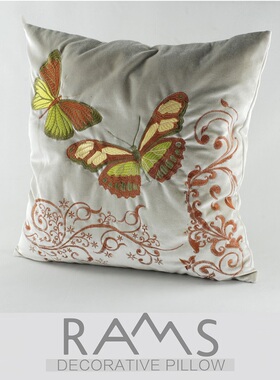 中式田园办公室样板房红实木沙发汽车大靠垫抱枕套蝴蝶刺绣花靠包