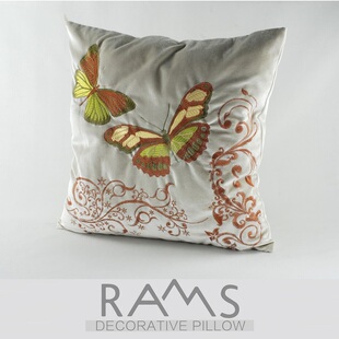 田园办公室样板房红实木沙发汽车大靠垫抱枕套蝴蝶刺绣花靠包 中式