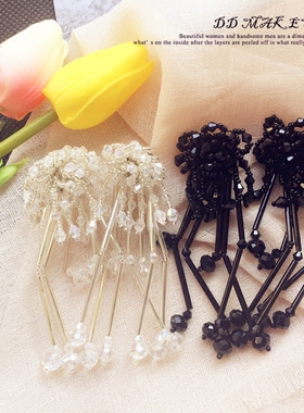 DD高定 复古纯手工编织串珠米珠水晶瀑布流苏耳夹阿娇同款耳环