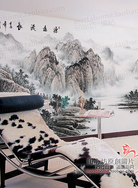 大型壁画 电视沙发卧室背景墙 水墨国画壁纸 现代中国风 源远流长