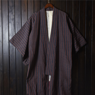 宽松风衣 超长款 古着vintage日本中古孤品 条纹 和服居家