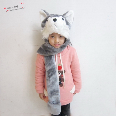 毛绒卡通围巾仿真动物哈士奇