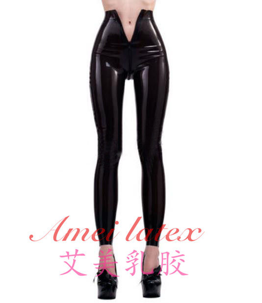 乳胶紧身裤 女性感乳胶紧身裤长裤 裆部拉链 修身乳胶紧身裤