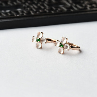 缅甸天然A货翡翠蛋面冰种玉耳钉18K玫瑰金镶玉耳环白金耳圈百搭女