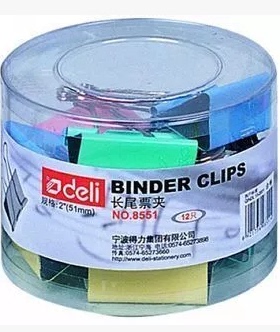 【百立文具】得力8551彩色长尾夹/燕尾夹/反尾夹（12只/筒）