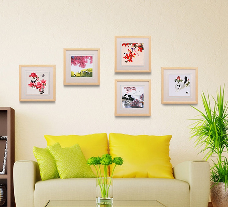 儿童房装饰画小挂画艺术壁画墙画装饰卧室房间壁画三联苏绣成品