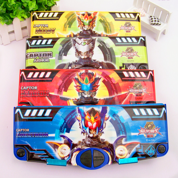 新款铠甲勇士儿童男学生塑料按键式多功能韩国可爱创意文具铅笔盒