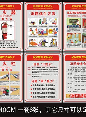 灭火器消防栓安全标识贴纸 消防三提示告知书逃生方法 消防宣传