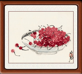 禅意装饰画国画真迹客厅新中式花鸟画挂画卧室仿齐白石樱桃赠装裱