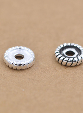 S925纯银泰银蛇纹绞丝隔片 车轮扁珠 佛珠手串隔珠 水晶手链项链