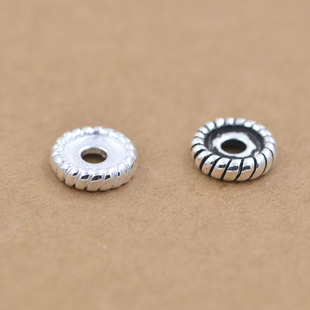 水晶手链项链 佛珠手串隔珠 S925纯银泰银蛇纹绞丝隔片 车轮扁珠