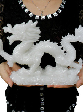 摆件风水青龙汉白玉工艺品