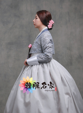 【韩服名家租赁】韩国高档作品型女士传统韩服出租/best灰色裙